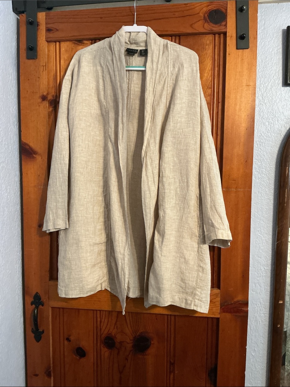 Tahari Natural Linen Open-Front Trench Coat